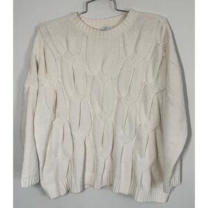J. Jill Ivory Chenille Cable Knit Long Sleeve Boxy Oversize Cropped Sweater Sz L